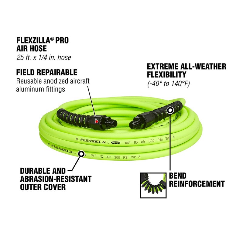 Flexzilla Pro Air Hose, 1/4 in. x 25 ft., Heavy Duty, Lightweight, Hybrid, ZillaGreen - HFZP1425YW2 - Image 3